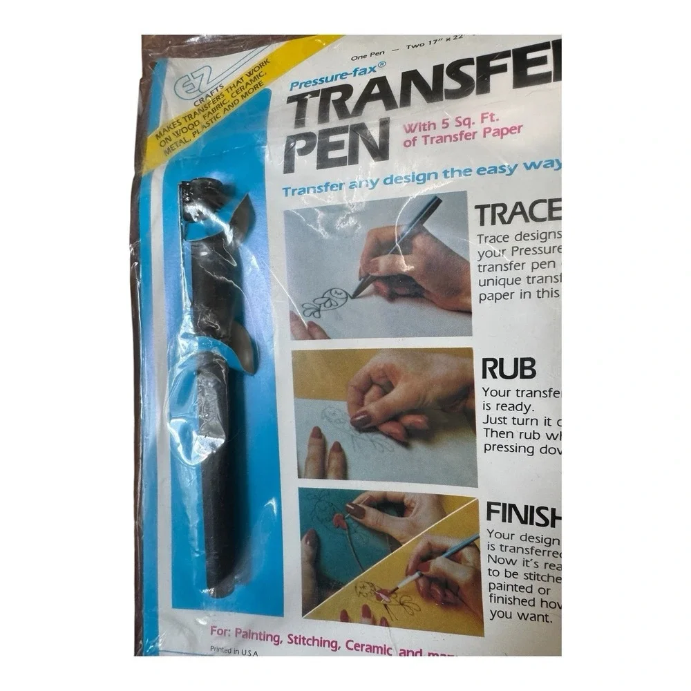 Vintage EZ Crafts Pressure-fax Transfer Pen Paper Kit Painting Ceramic NOS